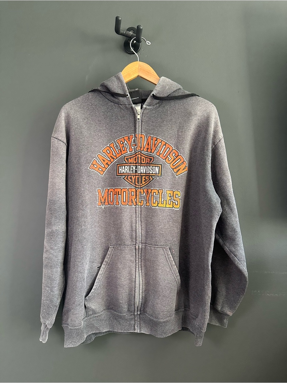 Harley-Davidson Men’s Gray Zip-Up Sweatshirt with Orange Logo